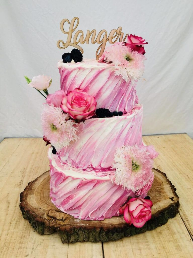 Hochzeitstorten Da Rino Bottrop pink mit Blumen Rosen