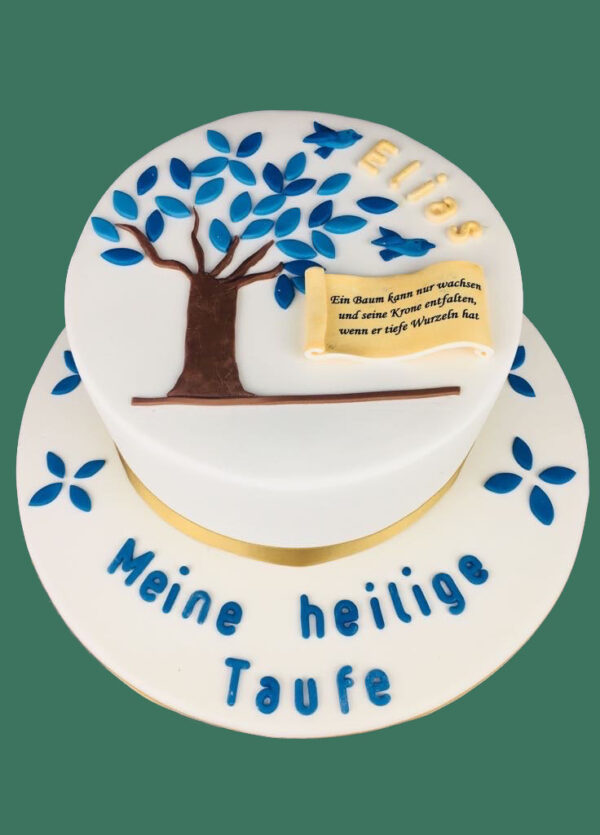 Tauf Torte mit Taufspruch und Baummotiv